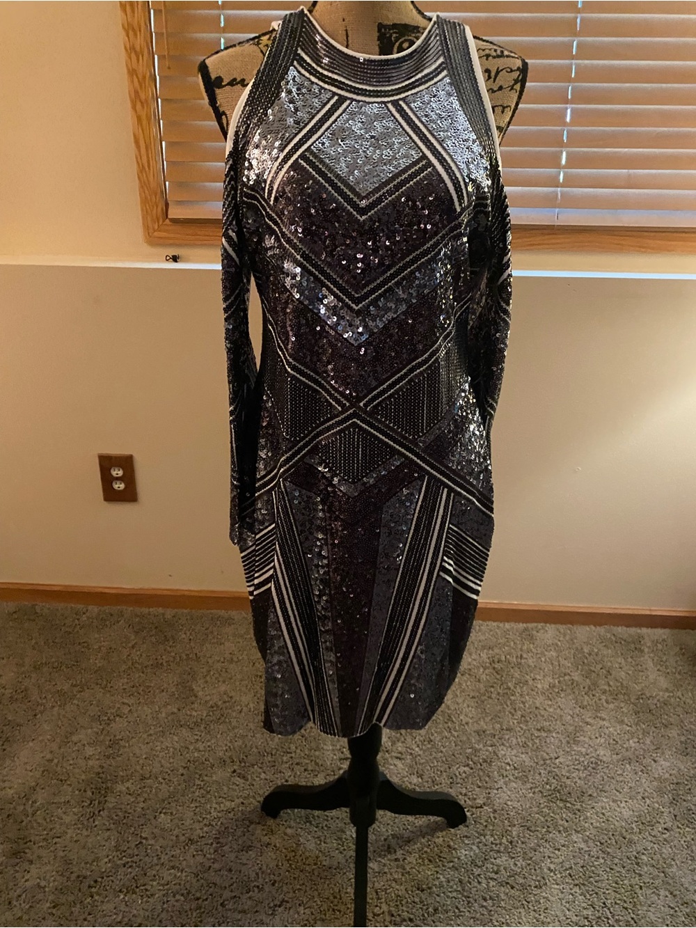 Sequined Black & Silver zip up back  Evening Dress